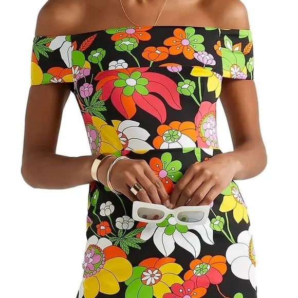Dodo Bar Or Floral Off-Shoulder One Piece - Black, Red, Green, Yellow - Picture 1 of 12